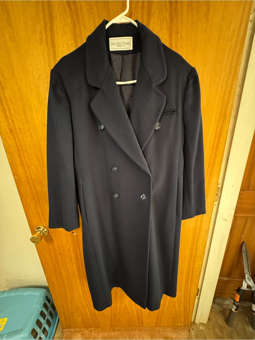 Michelle Stuart Classic Double-Breasted Navy Wool Pea Coat
